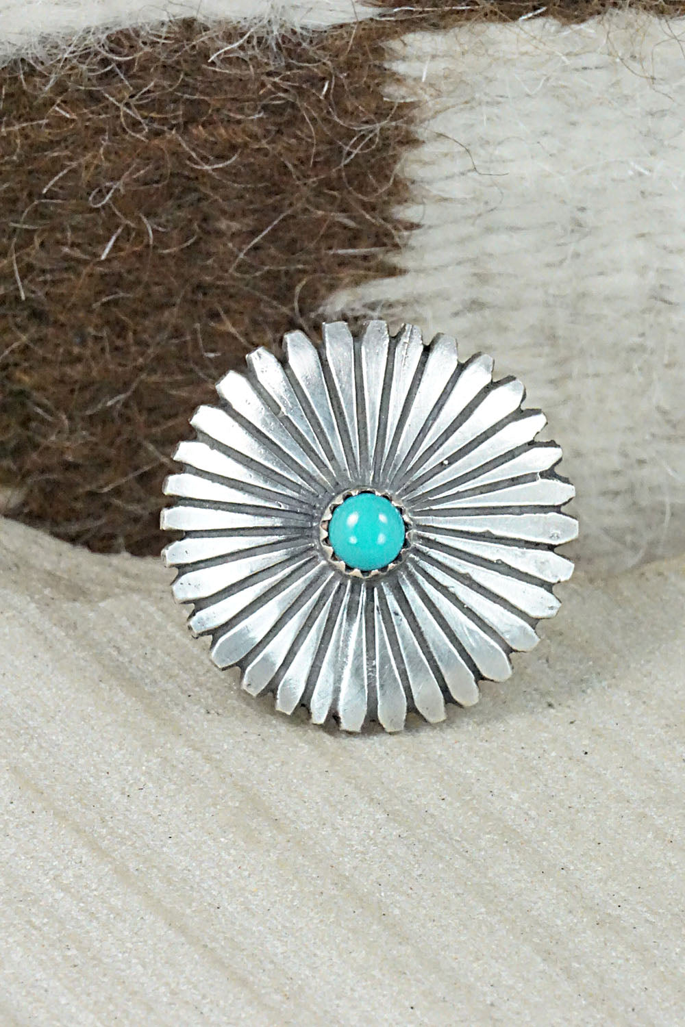 Turquoise & Sterling Silver Ring - Tom Dinetso - Size 9