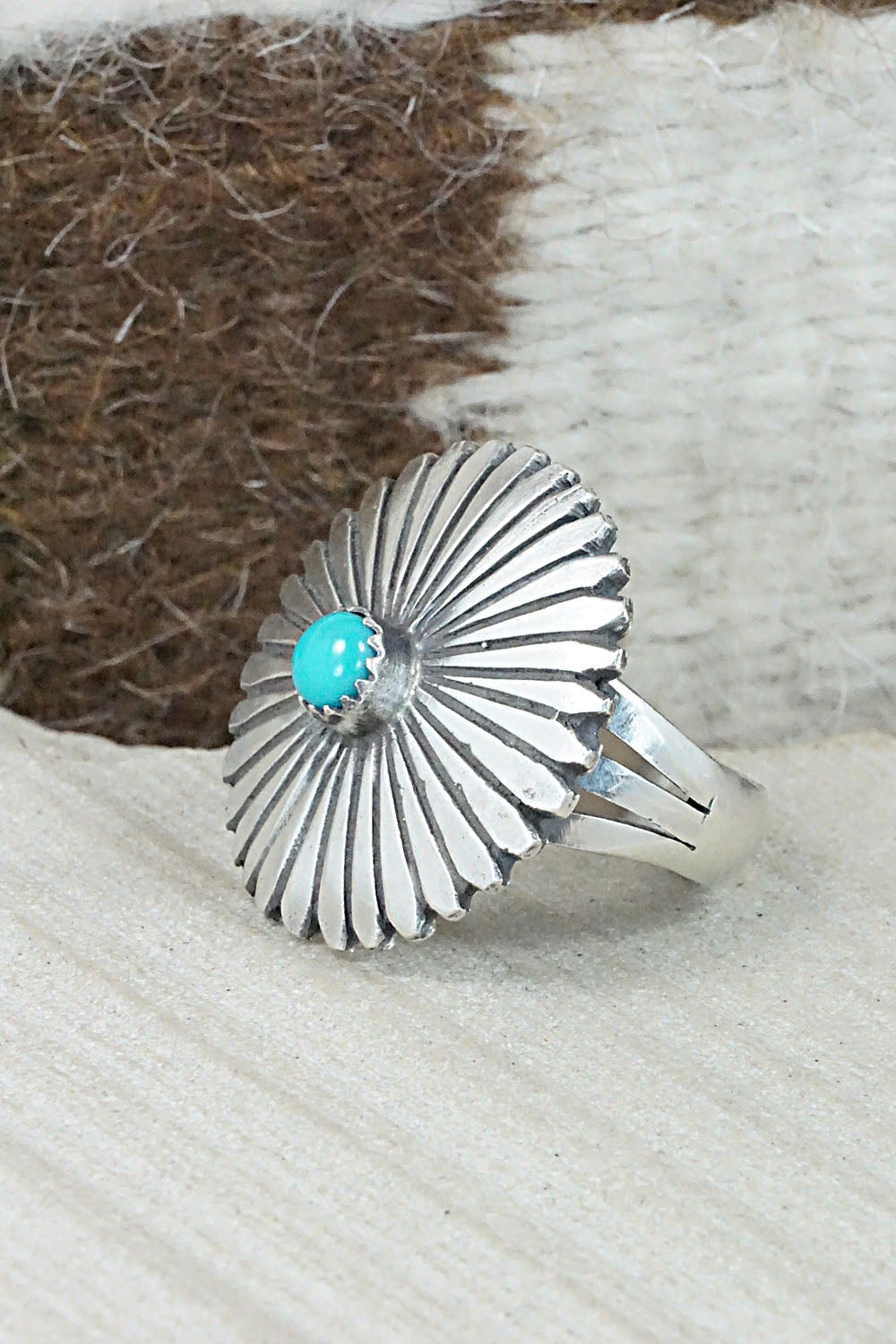 Turquoise & Sterling Silver Ring - Tom Dinetso - Size 9