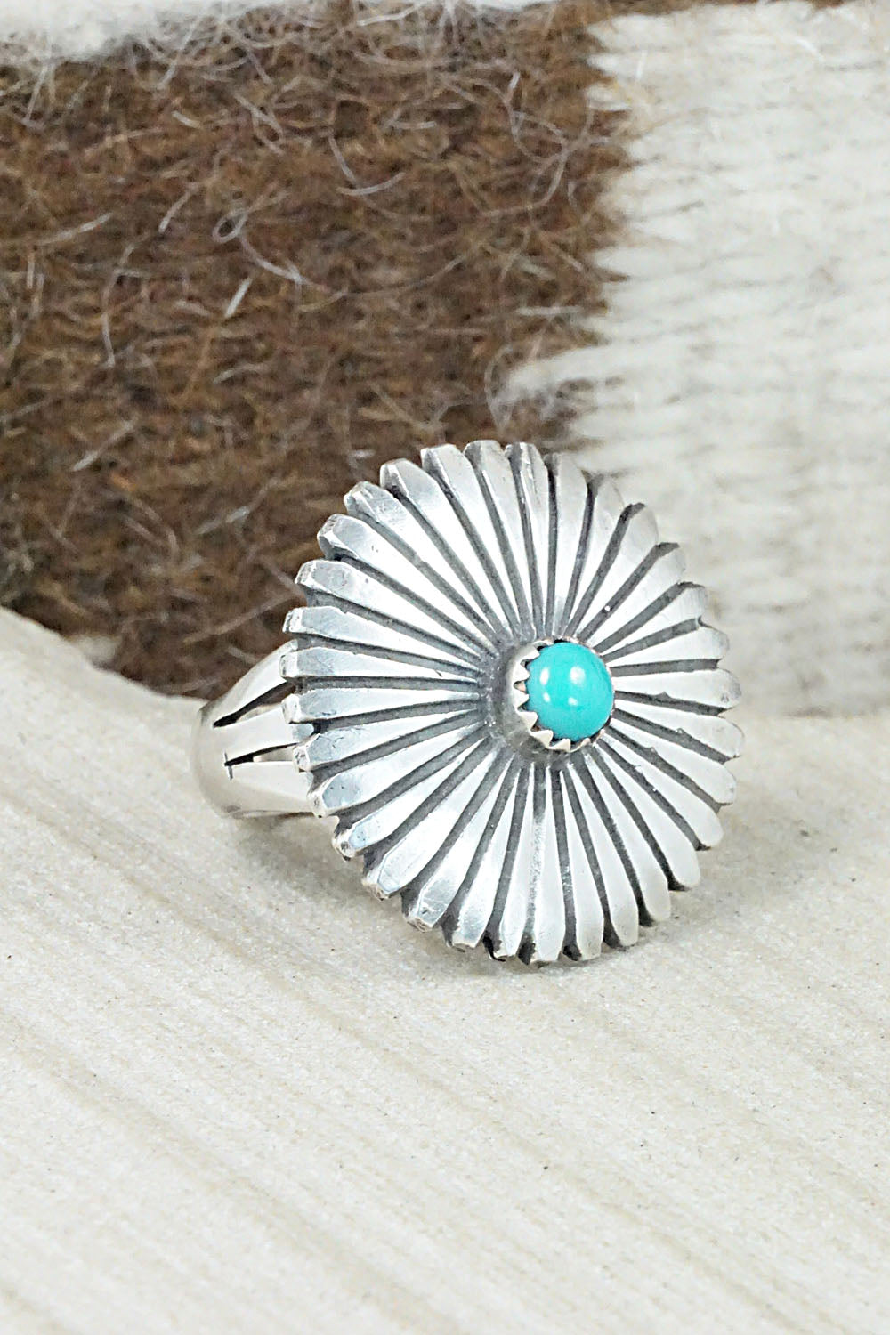 Turquoise & Sterling Silver Ring - Tom Dinetso - Size 9