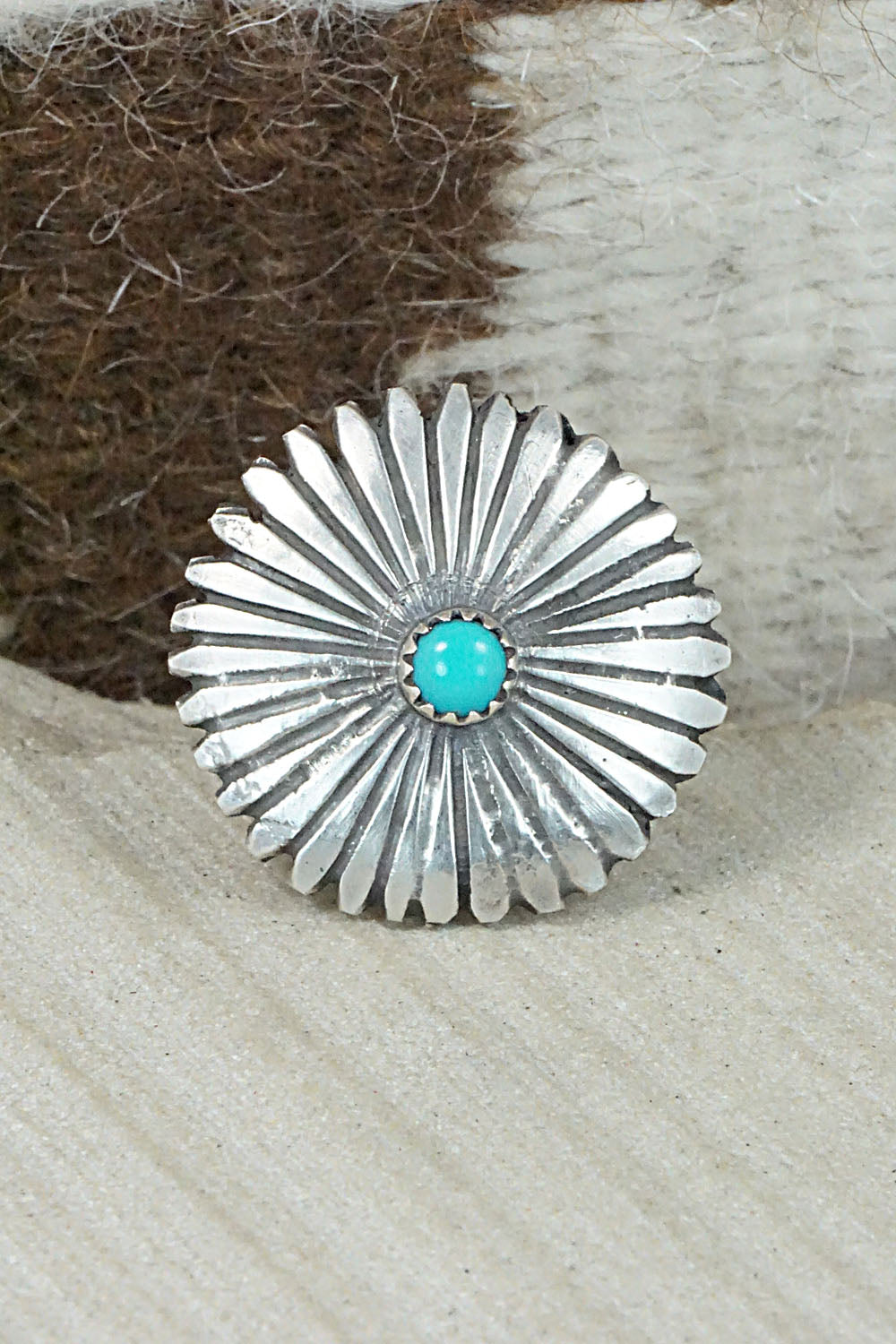 Turquoise & Sterling Silver Ring - Tom Dinetso - Size 8