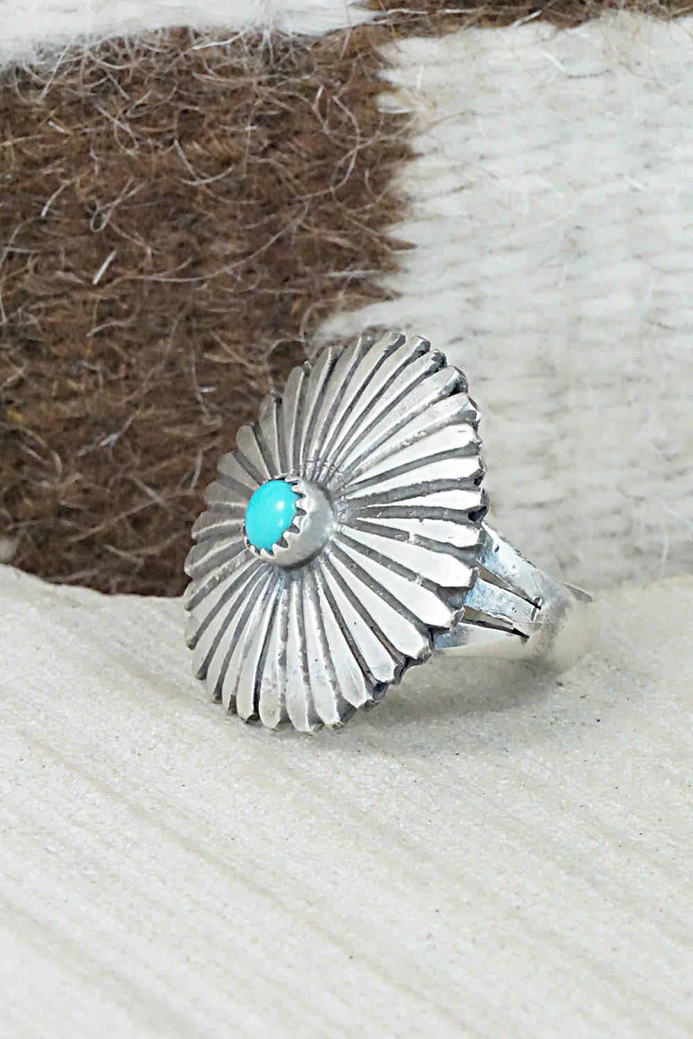 Turquoise & Sterling Silver Ring - Tom Dinetso - Size 8