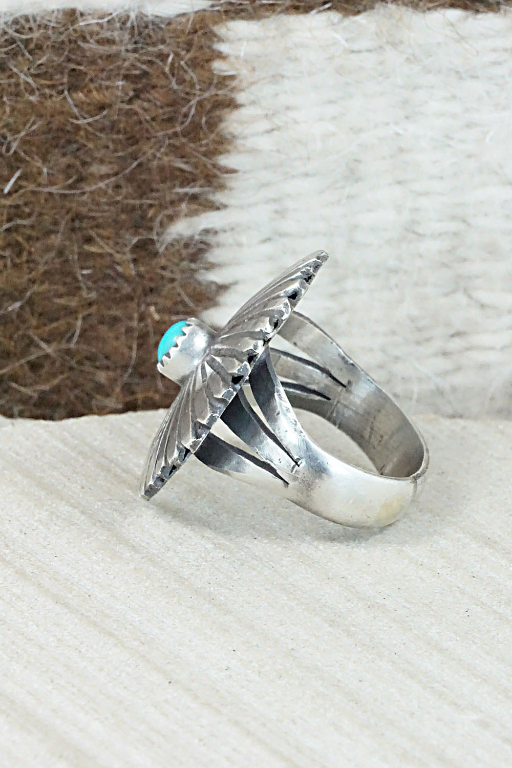 Turquoise & Sterling Silver Ring - Tom Dinetso - Size 8