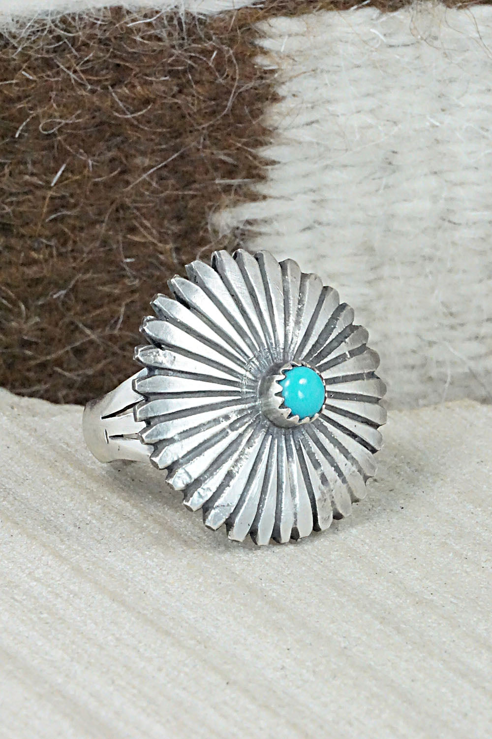 Turquoise & Sterling Silver Ring - Tom Dinetso - Size 8