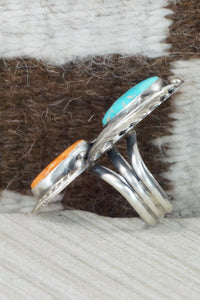 Turquoise, Spiny Oyster & Sterling Silver Ring - Betty Lee - Size 8.75