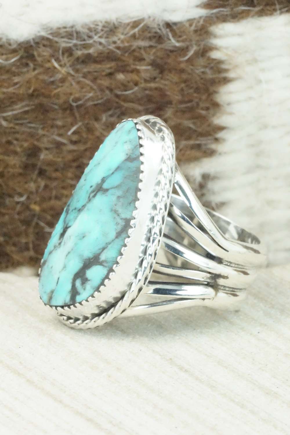 Turquoise & Sterling Silver Ring - Mike Smith - Size 9.5