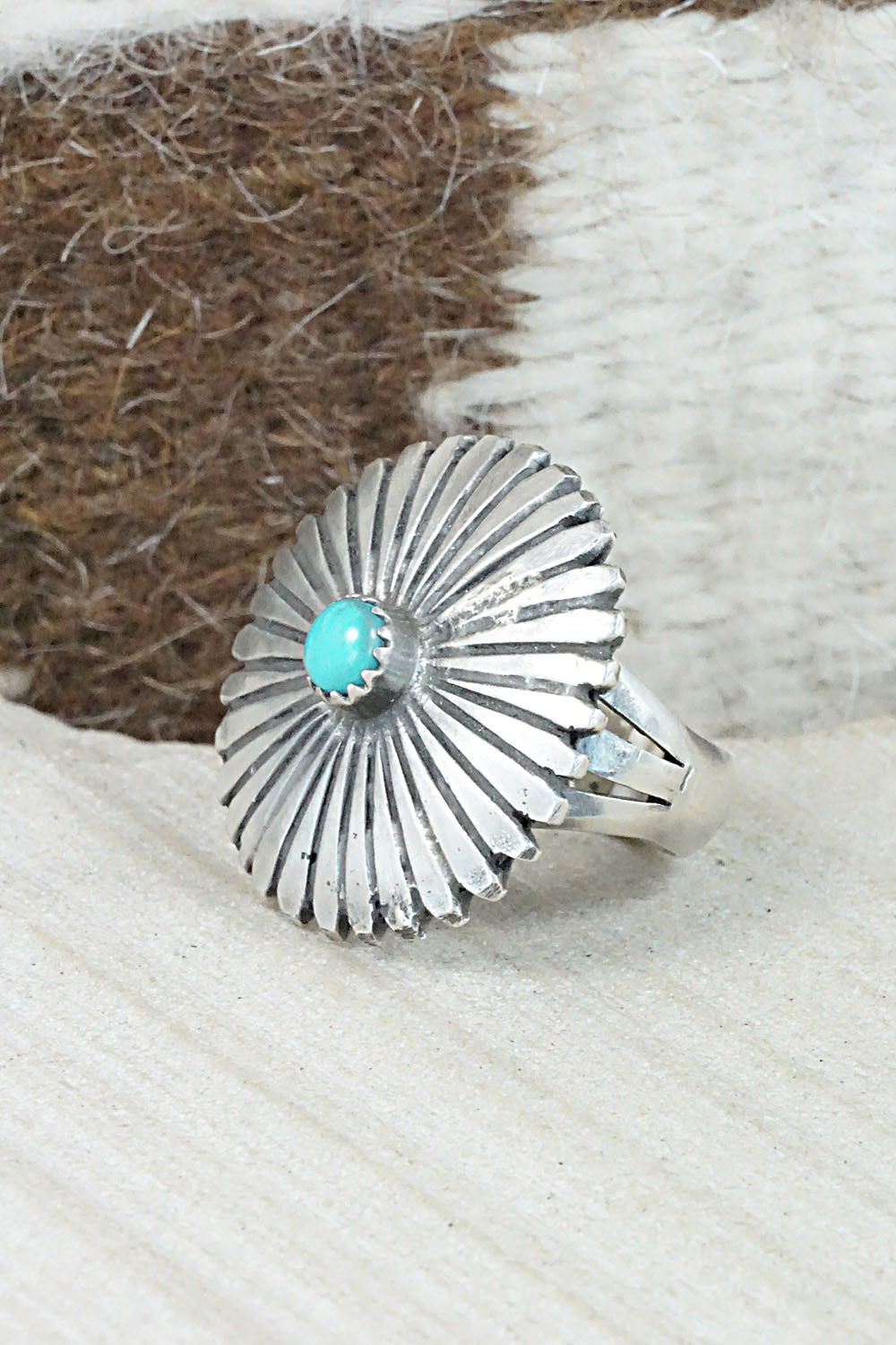 Turquoise & Sterling Silver Ring - Tom Dinetso - Size 7.5