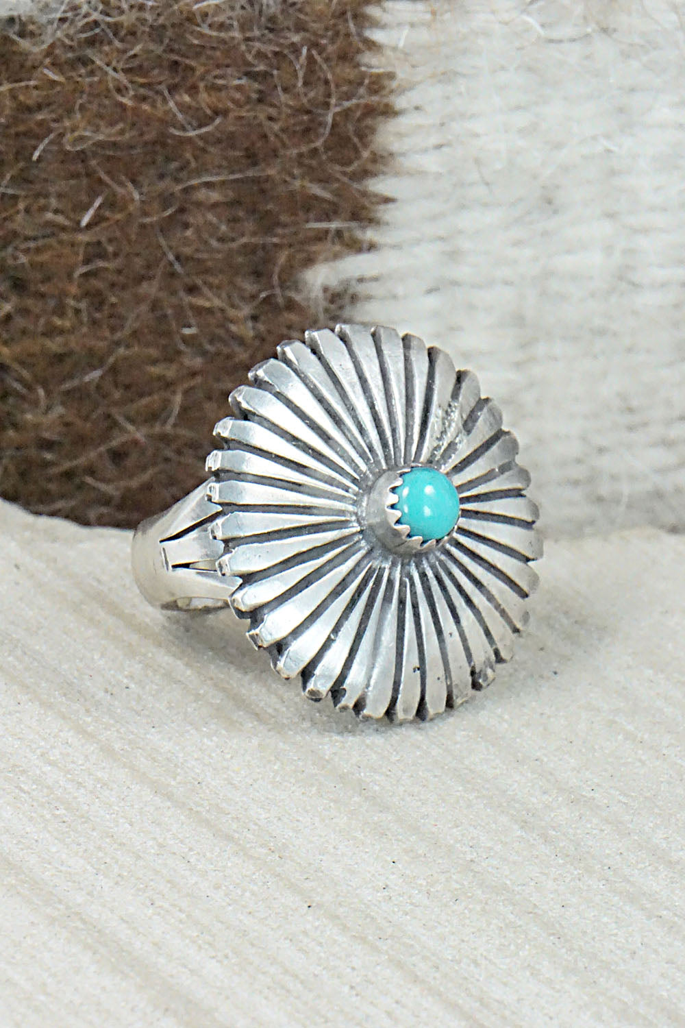 Turquoise & Sterling Silver Ring - Tom Dinetso - Size 7.5