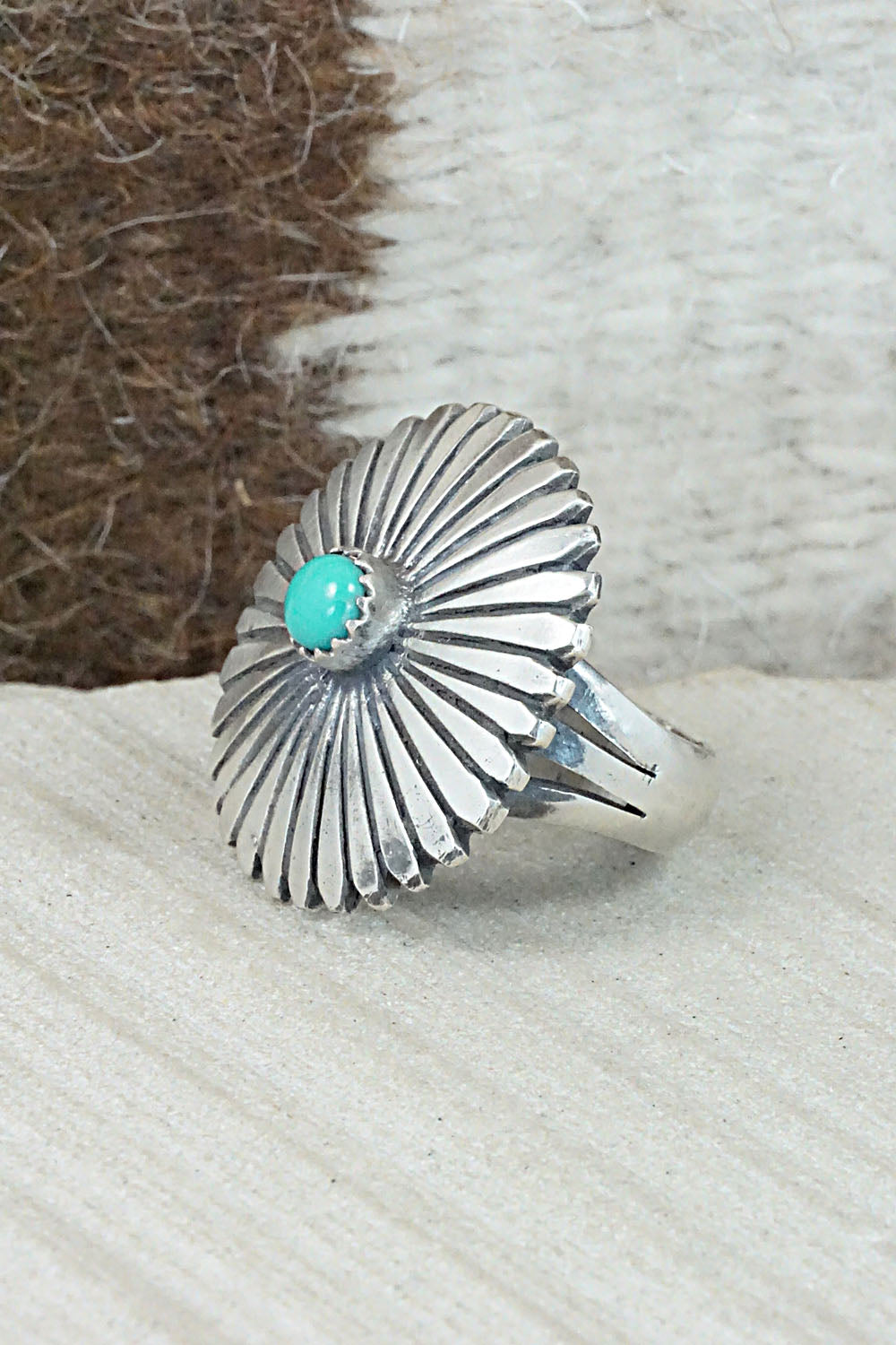 Turquoise & Sterling Silver Ring - Tom Dinetso - Size 7