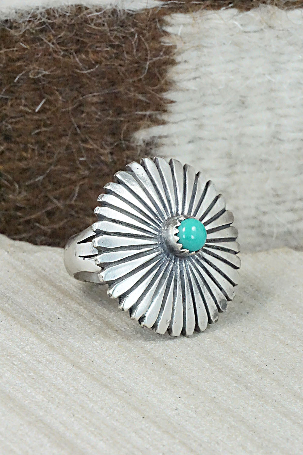 Turquoise & Sterling Silver Ring - Tom Dinetso - Size 7