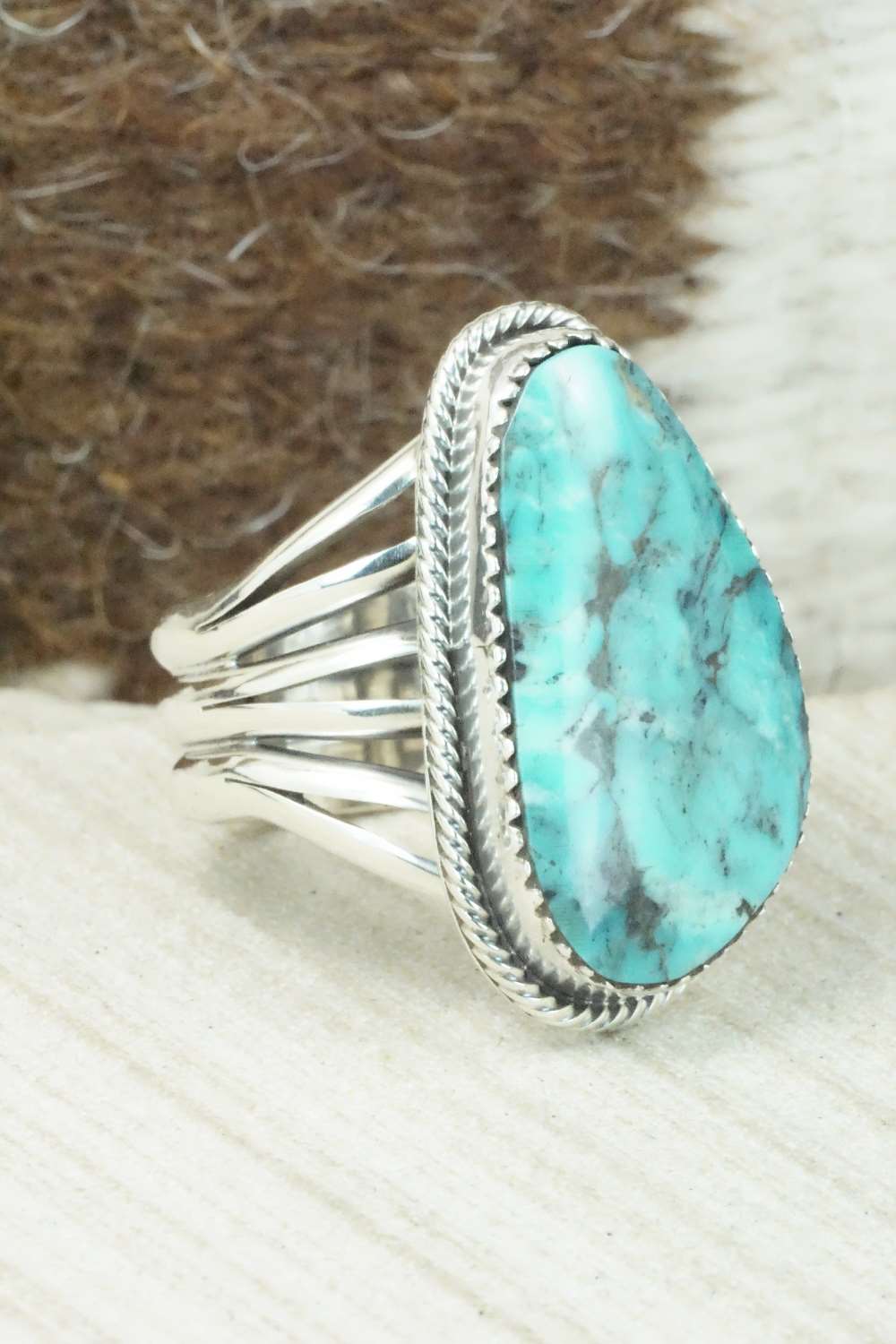 Turquoise & Sterling Silver Ring - Mike Smith - Size 9.5