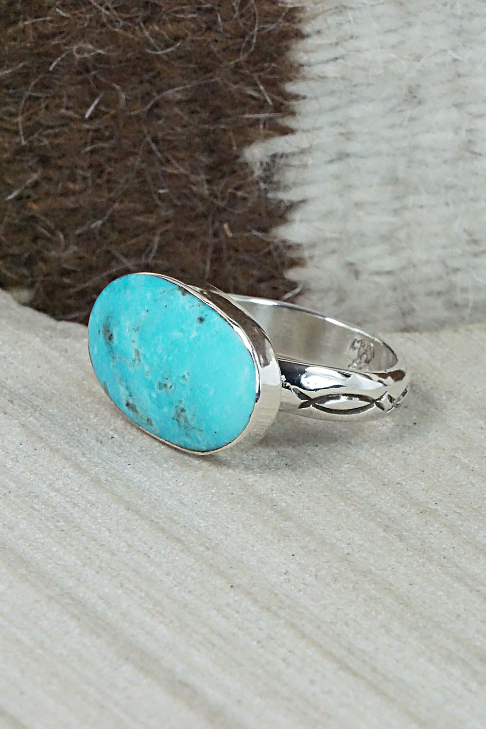 Turquoise & Sterling Silver Ring - Sheena Jack - Size 11