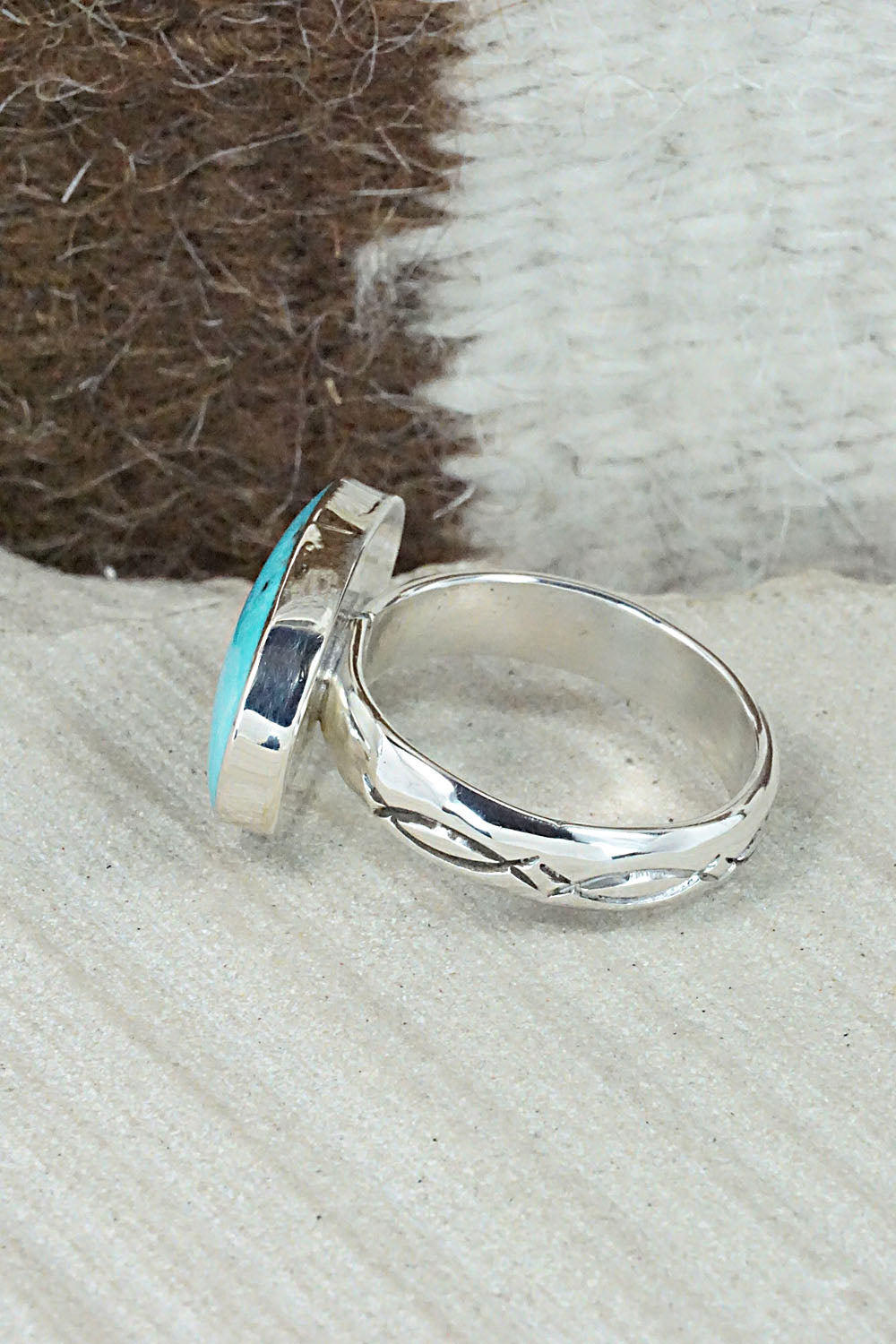 Turquoise & Sterling Silver Ring - Sheena Jack - Size 11
