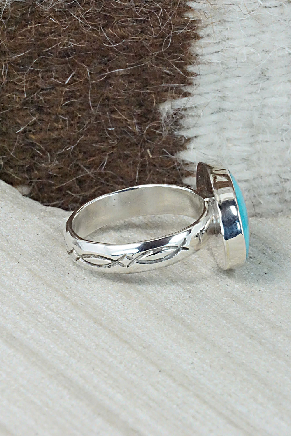 Turquoise & Sterling Silver Ring - Sheena Jack - Size 11