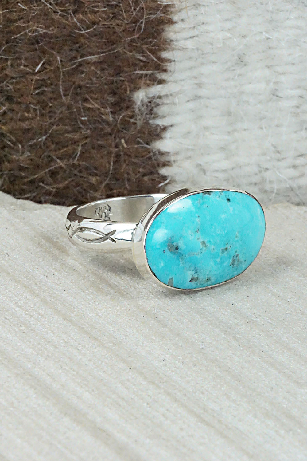 Turquoise & Sterling Silver Ring - Sheena Jack - Size 11