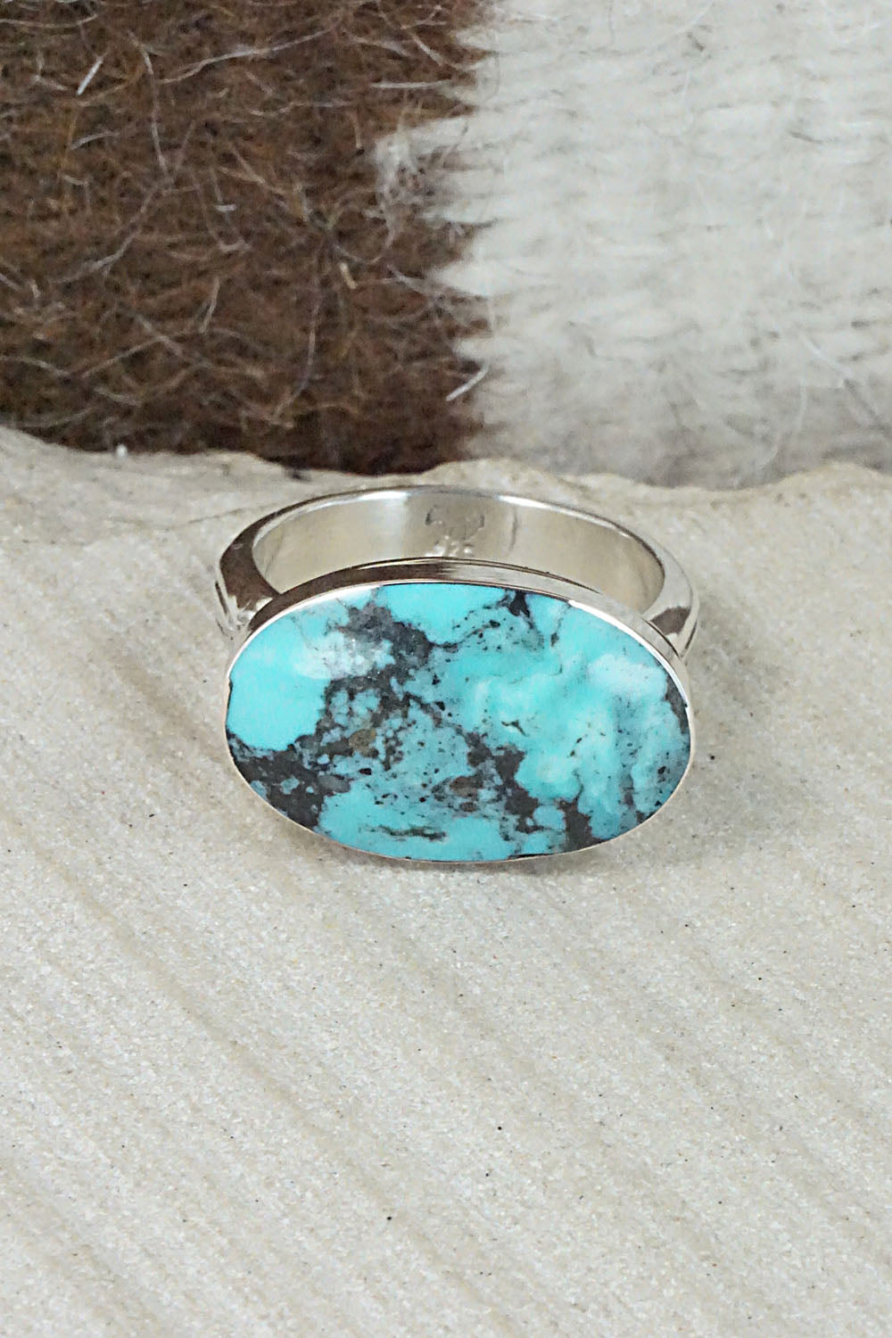 Turquoise & Sterling Silver Ring - Sheena Jack - Size 11.25