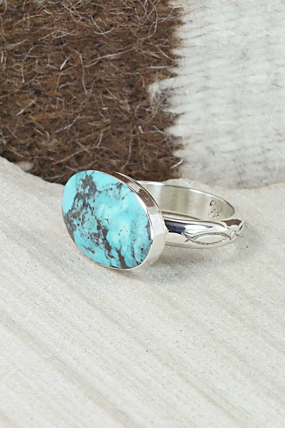 Turquoise & Sterling Silver Ring - Sheena Jack - Size 11.25