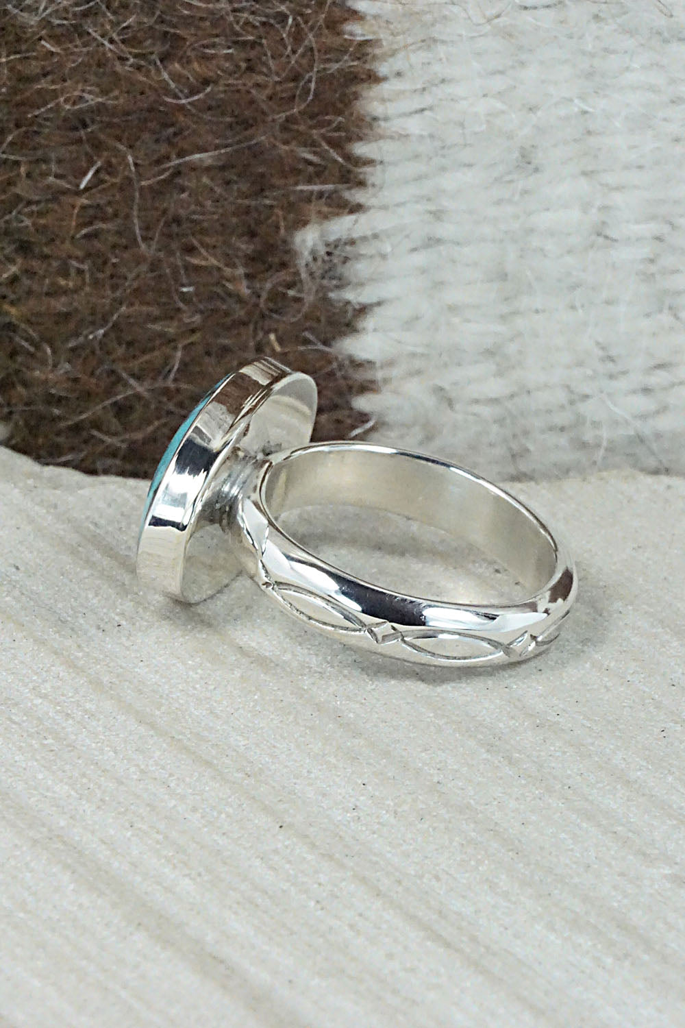 Turquoise & Sterling Silver Ring - Sheena Jack - Size 11.25