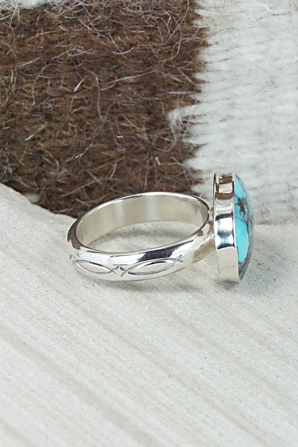Turquoise & Sterling Silver Ring - Sheena Jack - Size 11.25