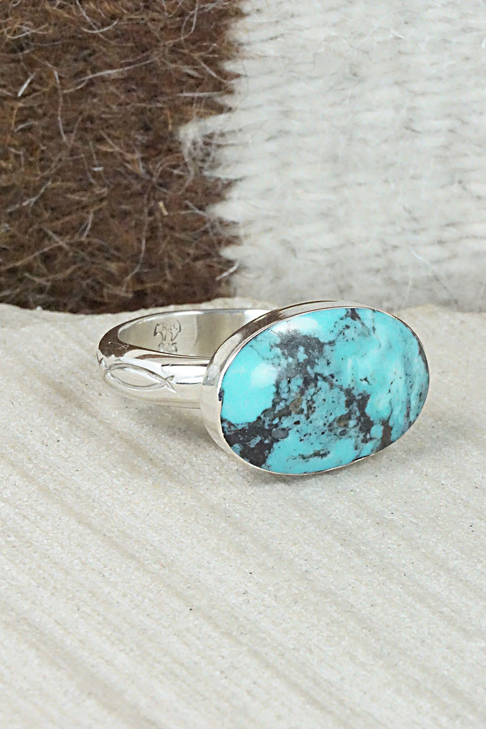 Turquoise & Sterling Silver Ring - Sheena Jack - Size 11.25