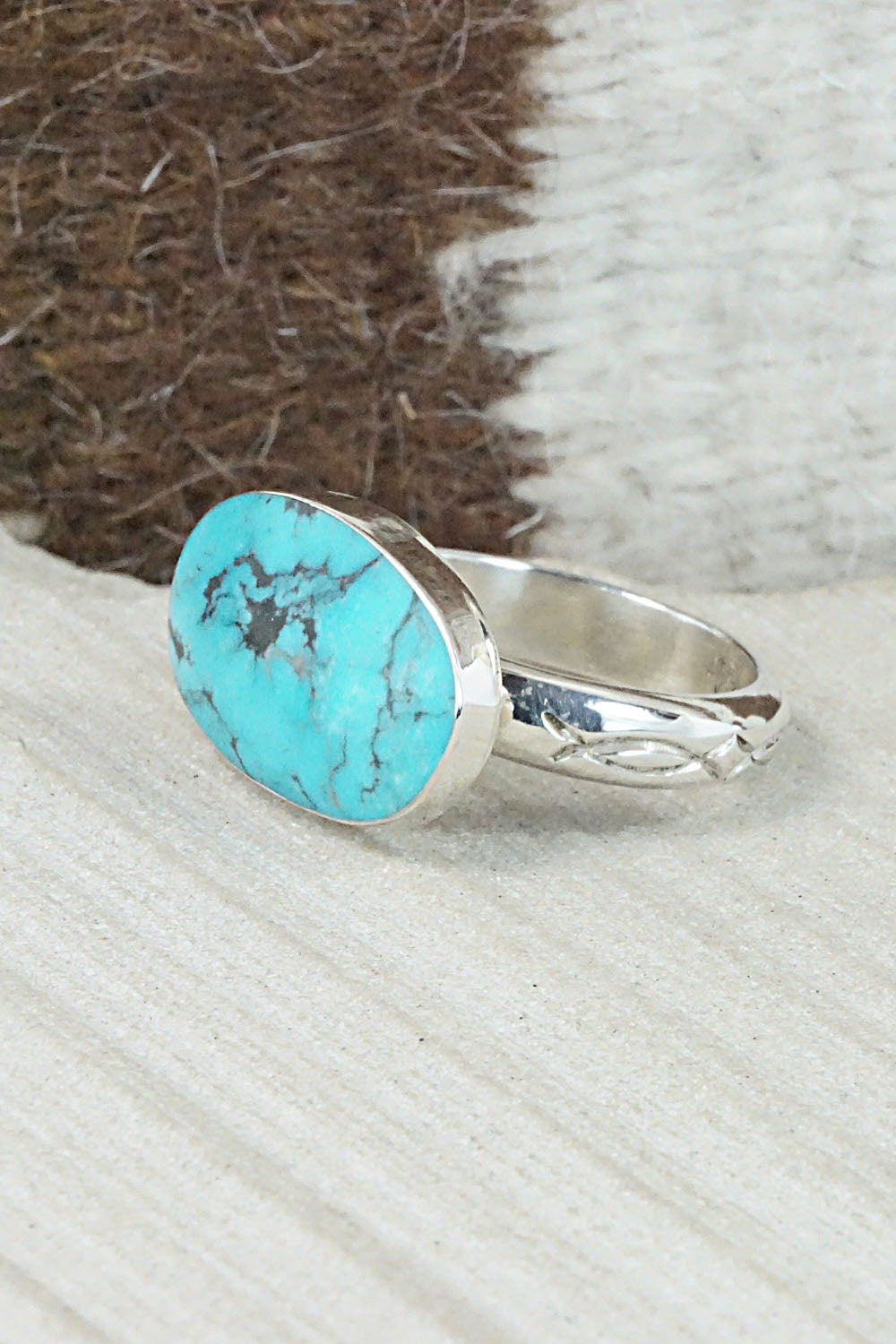 Turquoise & Sterling Silver Ring - Sheena Jack - Size 11