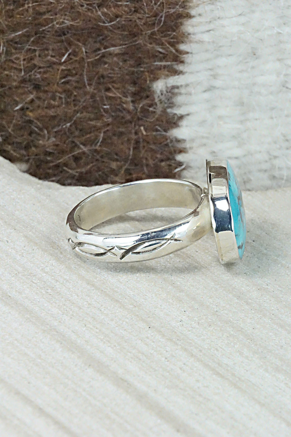 Turquoise & Sterling Silver Ring - Sheena Jack - Size 11