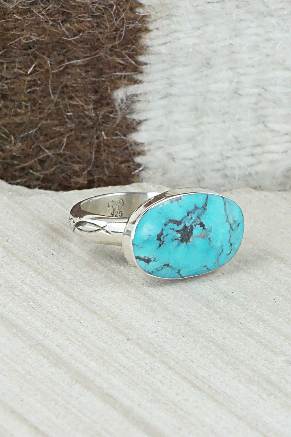 Turquoise & Sterling Silver Ring - Sheena Jack - Size 11