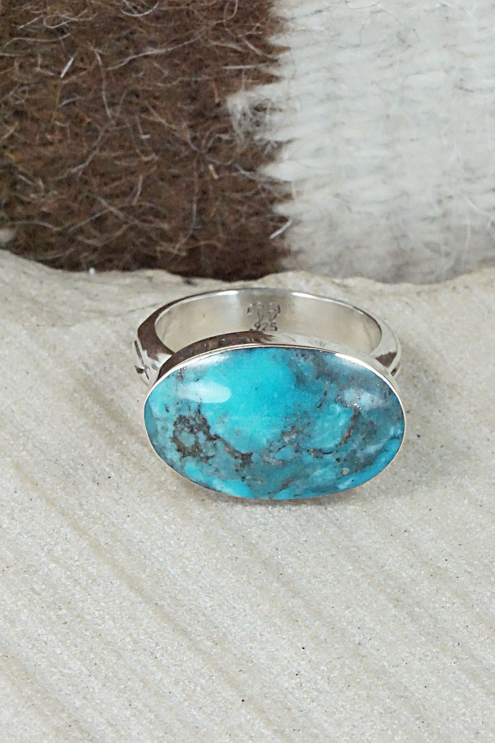 Turquoise & Sterling Silver Ring - Sheena Jack - Size 11