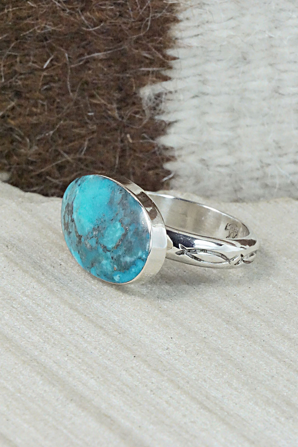 Turquoise & Sterling Silver Ring - Sheena Jack - Size 11