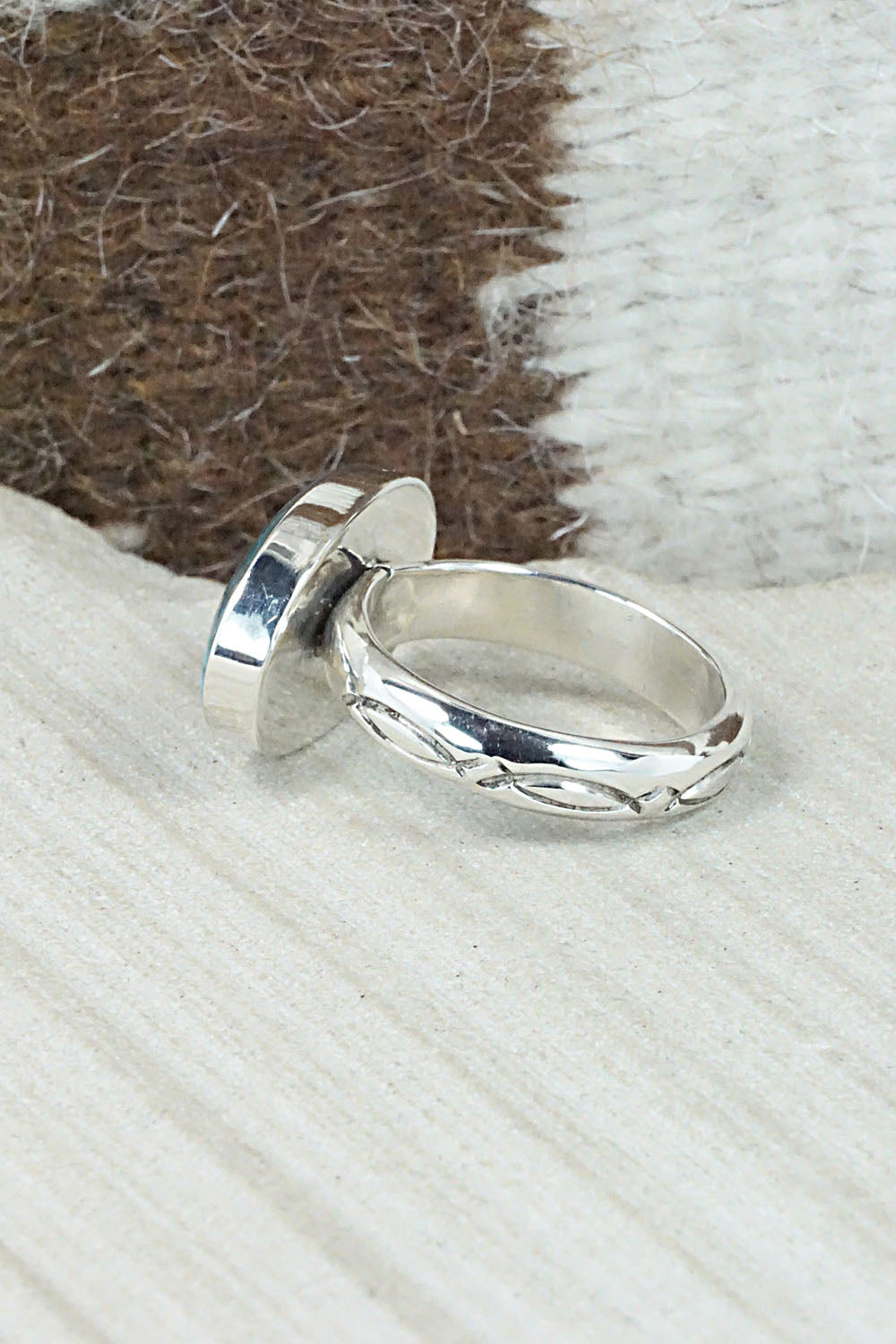 Turquoise & Sterling Silver Ring - Sheena Jack - Size 11
