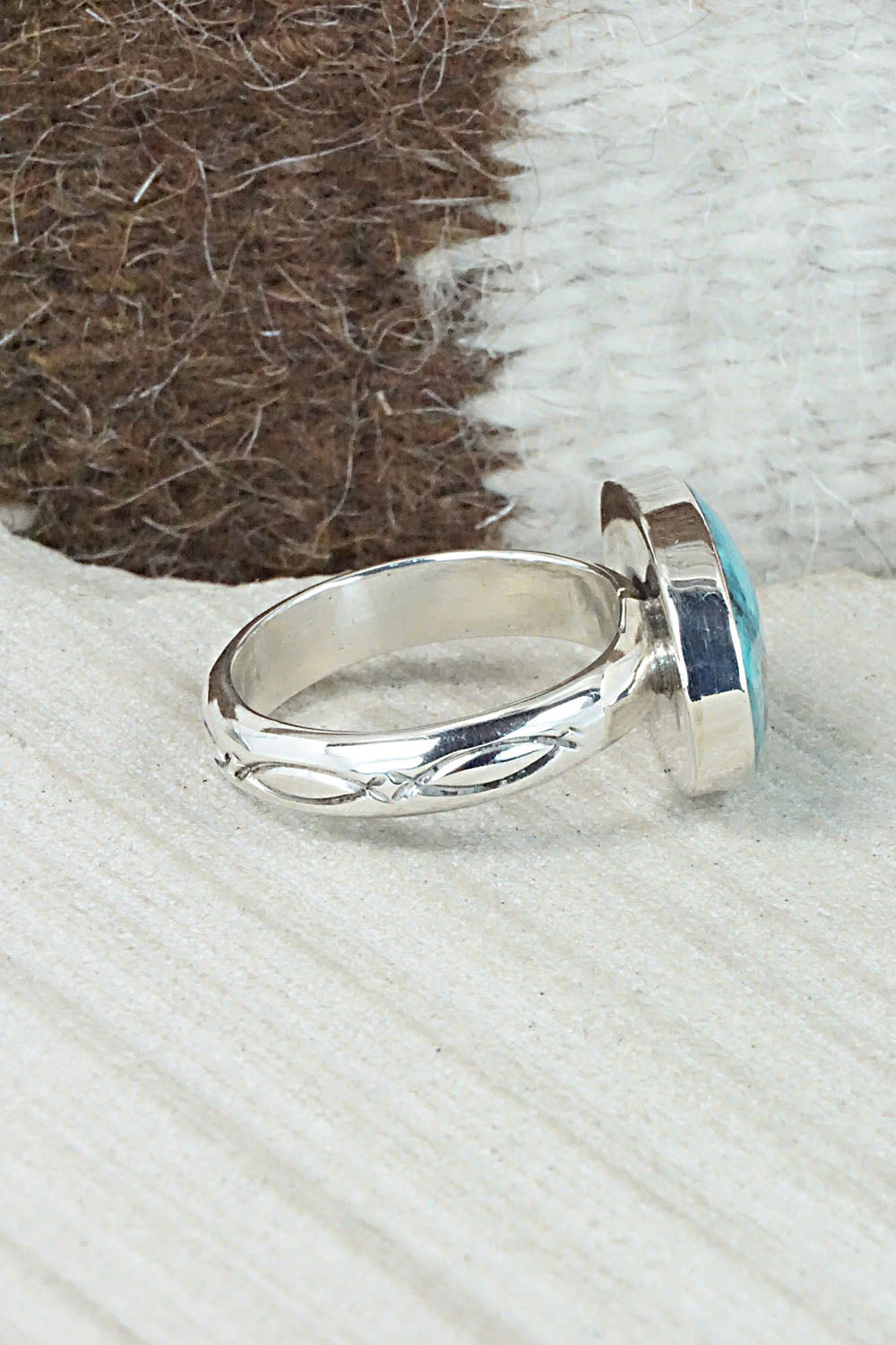 Turquoise & Sterling Silver Ring - Sheena Jack - Size 11