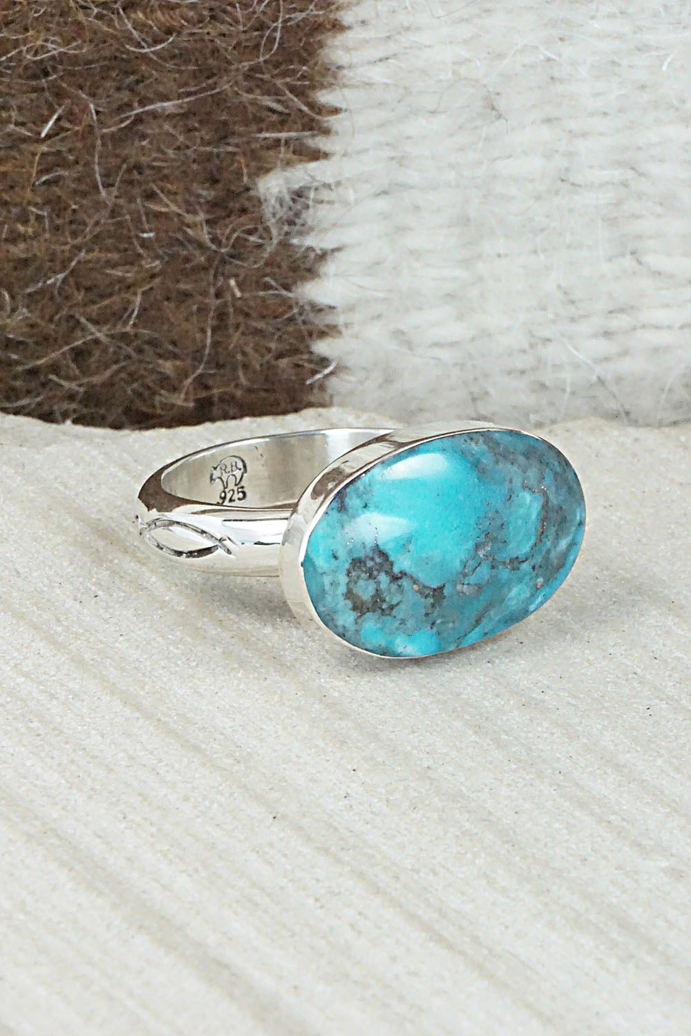 Turquoise & Sterling Silver Ring - Sheena Jack - Size 11