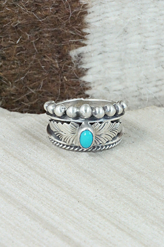 Turquoise & Sterling Silver Ring - Tom Lewis - Size 8.5