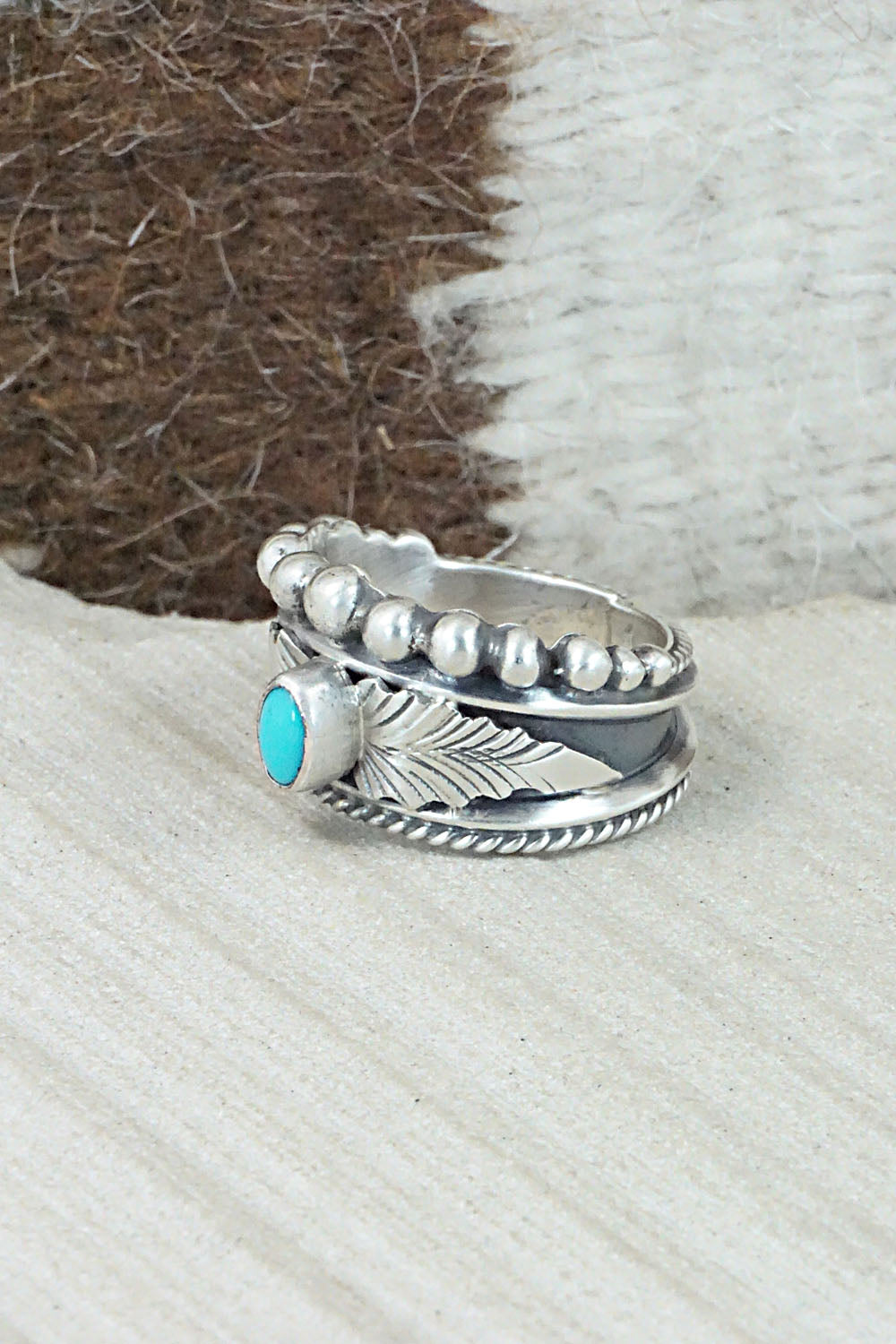 Turquoise & Sterling Silver Ring - Tom Lewis - Size 8.5