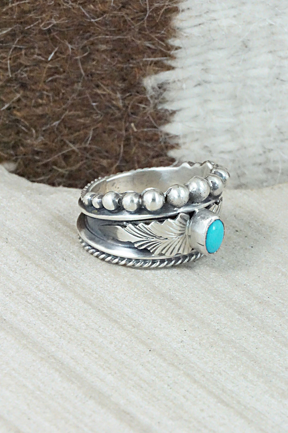 Turquoise & Sterling Silver Ring - Tom Lewis - Size 8.5