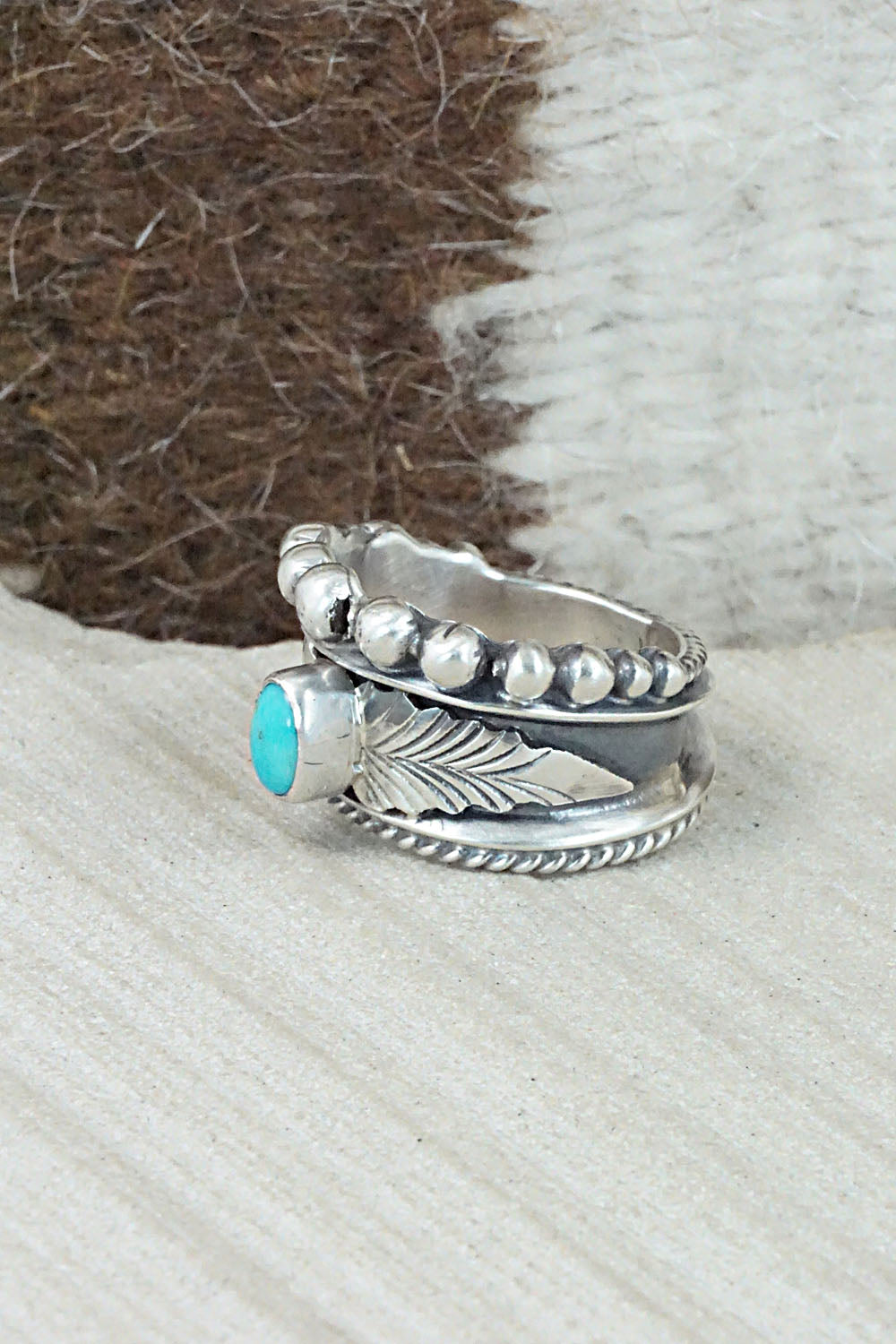 Turquoise & Sterling Silver Ring - Tom Lewis - Size 6.5
