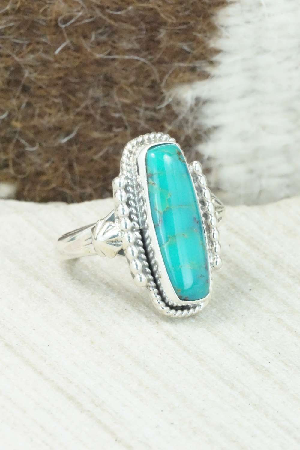 Turquoise & Sterling Silver Ring - Bobby Platero - Size 5.75