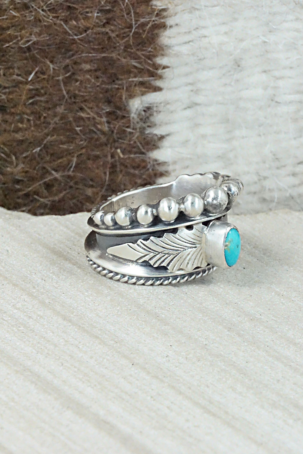 Turquoise & Sterling Silver Ring - Tom Lewis - Size 6.5