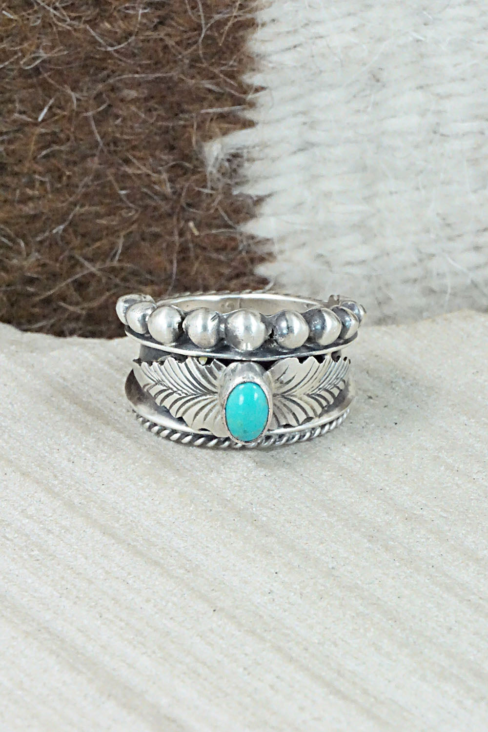 Turquoise & Sterling Silver Ring - Tom Lewis - Size 7