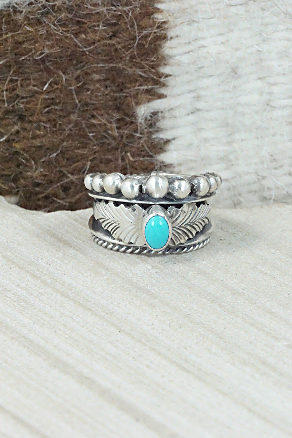 Turquoise & Sterling Silver Ring - Tom Lewis - Size 6.5