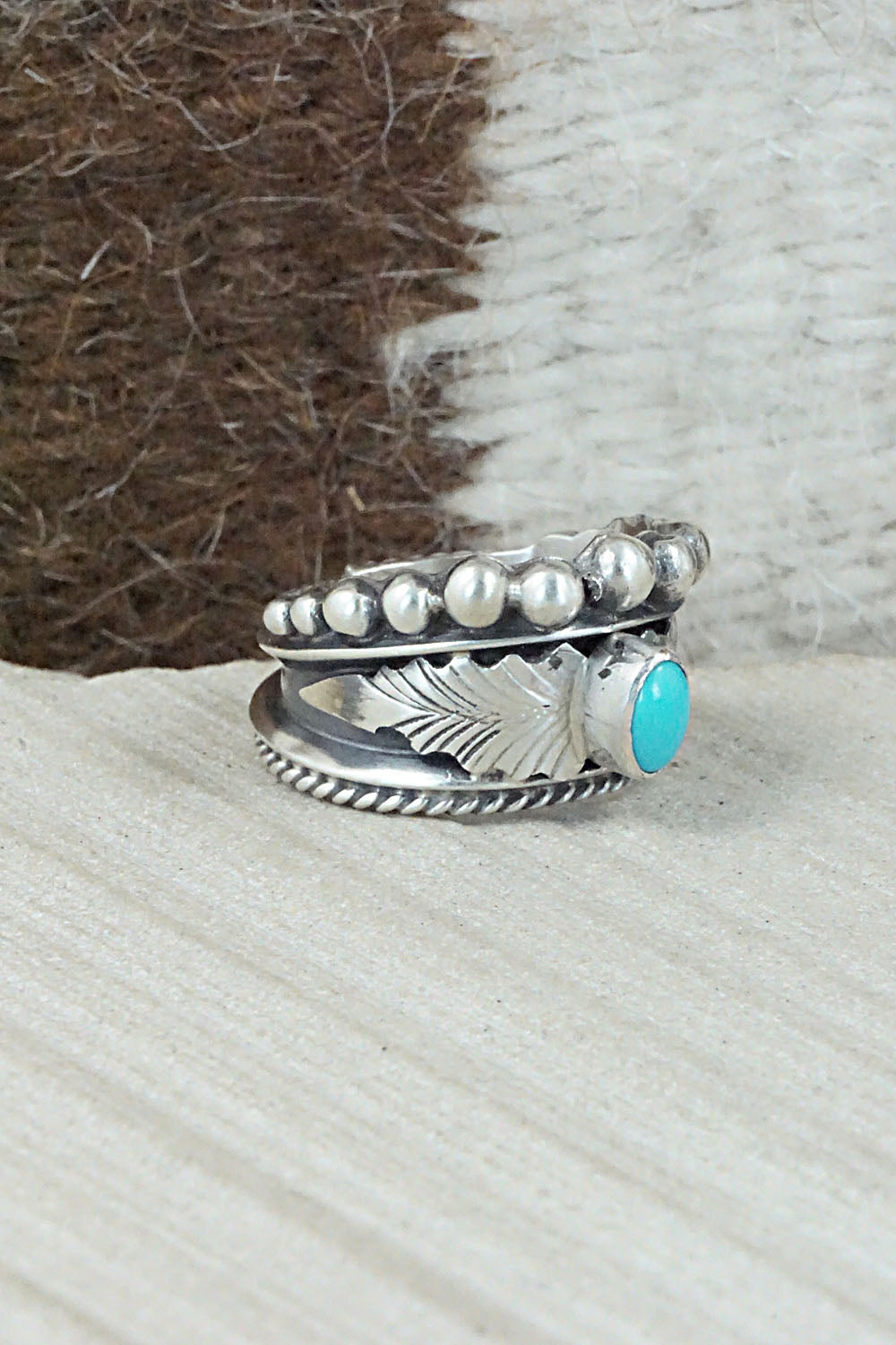 Turquoise & Sterling Silver Ring - Tom Lewis - Size 6.5