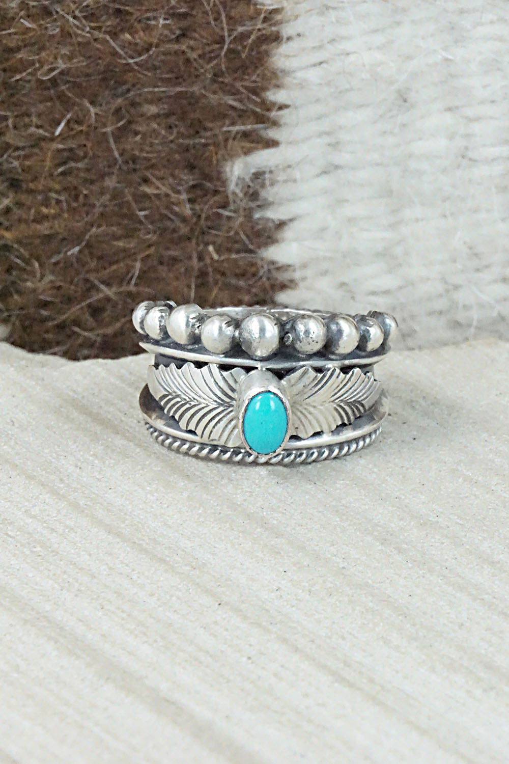 Turquoise & Sterling Silver Ring - Tom Lewis - Size 8.5
