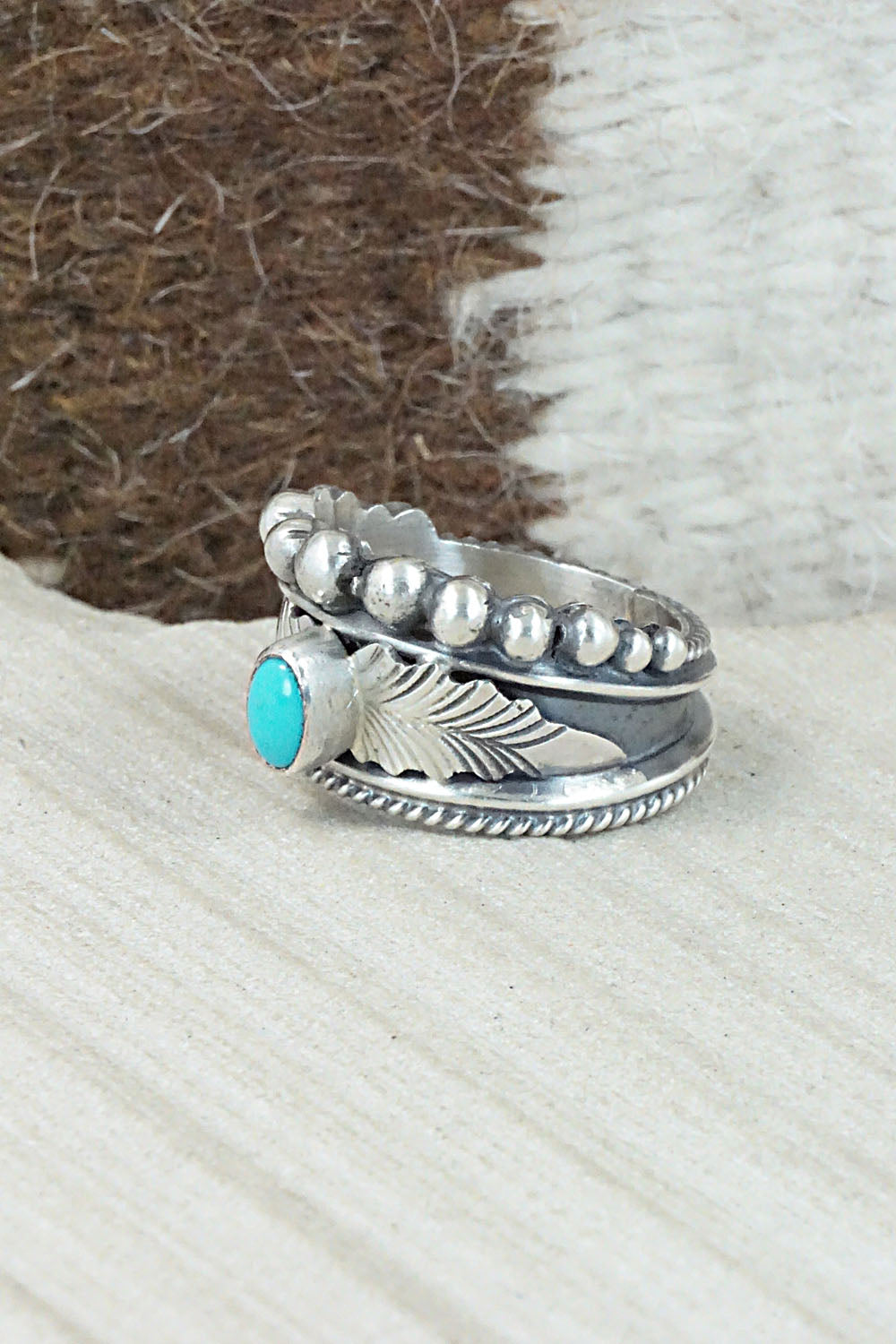 Turquoise & Sterling Silver Ring - Tom Lewis - Size 8.5