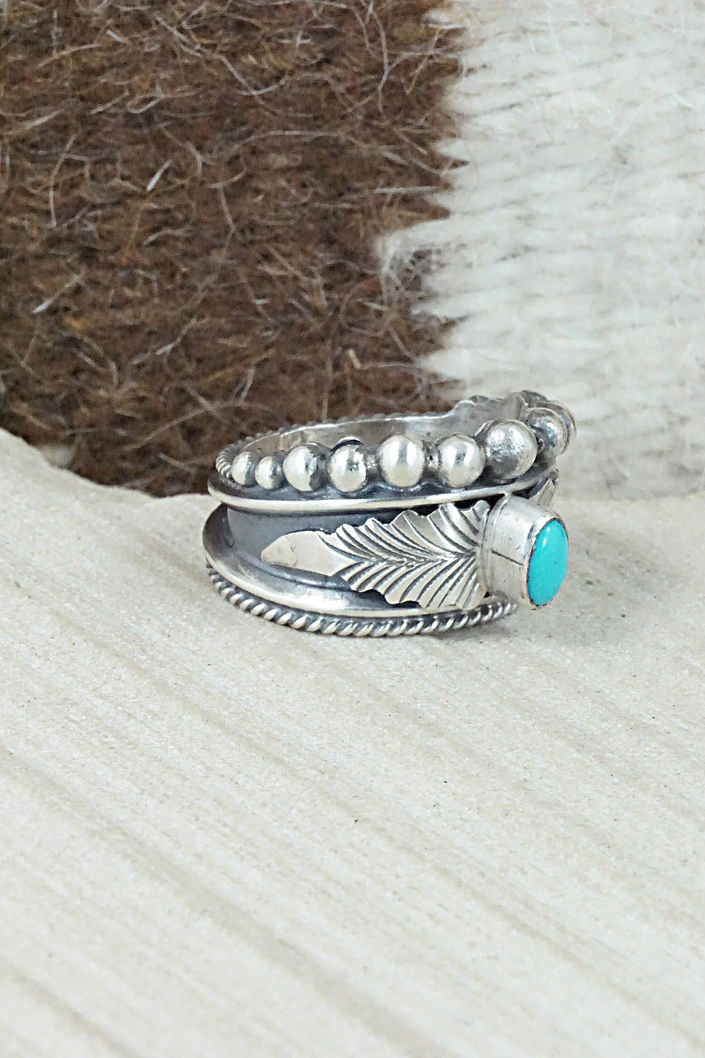 Turquoise & Sterling Silver Ring - Tom Lewis - Size 8.5