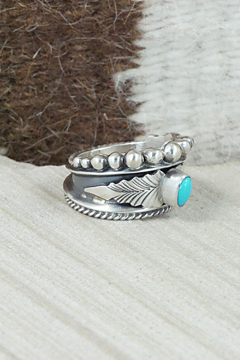 Turquoise & Sterling Silver Ring - Tom Lewis - Size 8
