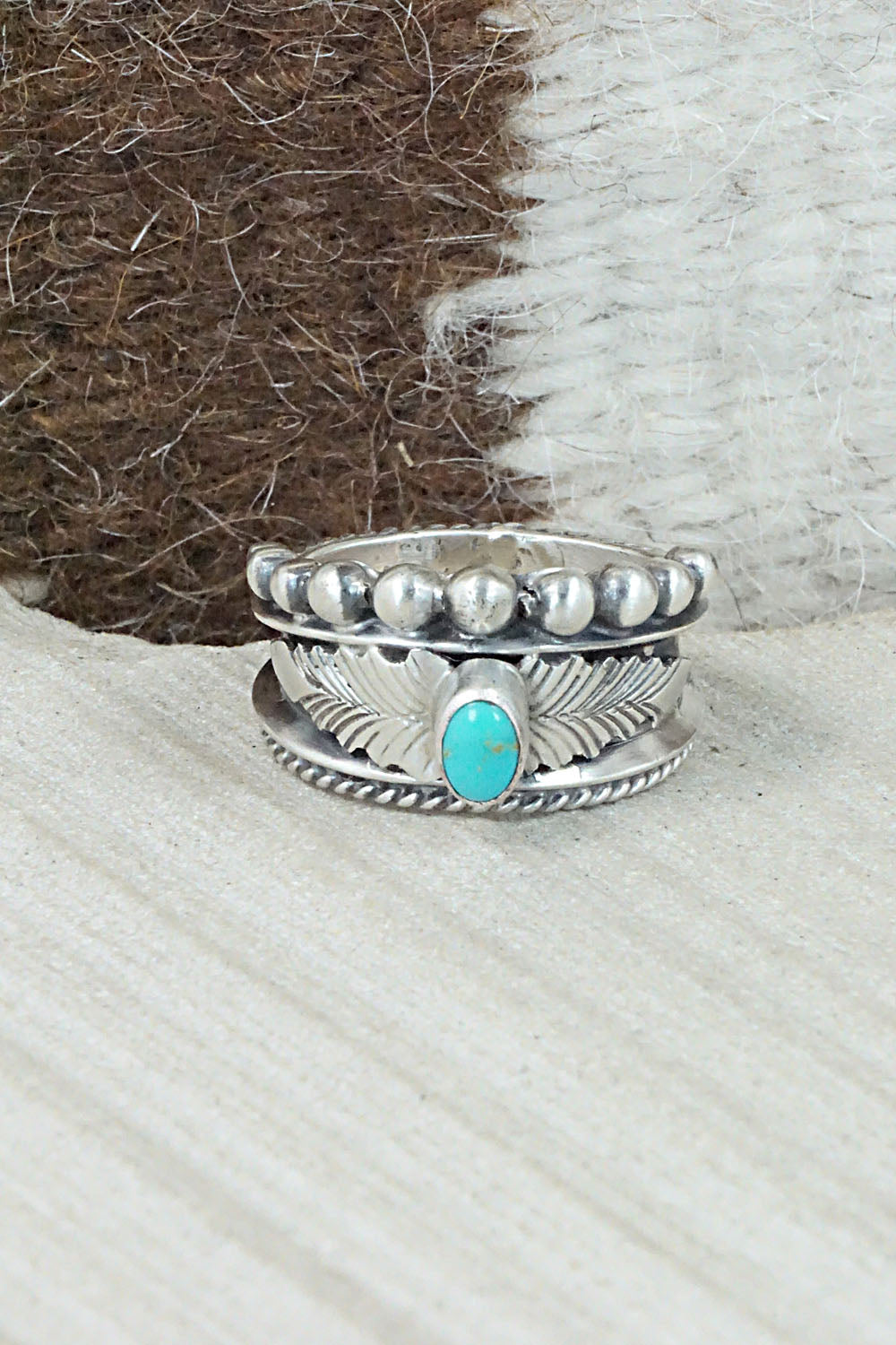 Turquoise & Sterling Silver Ring - Tom Lewis - Size 9.5