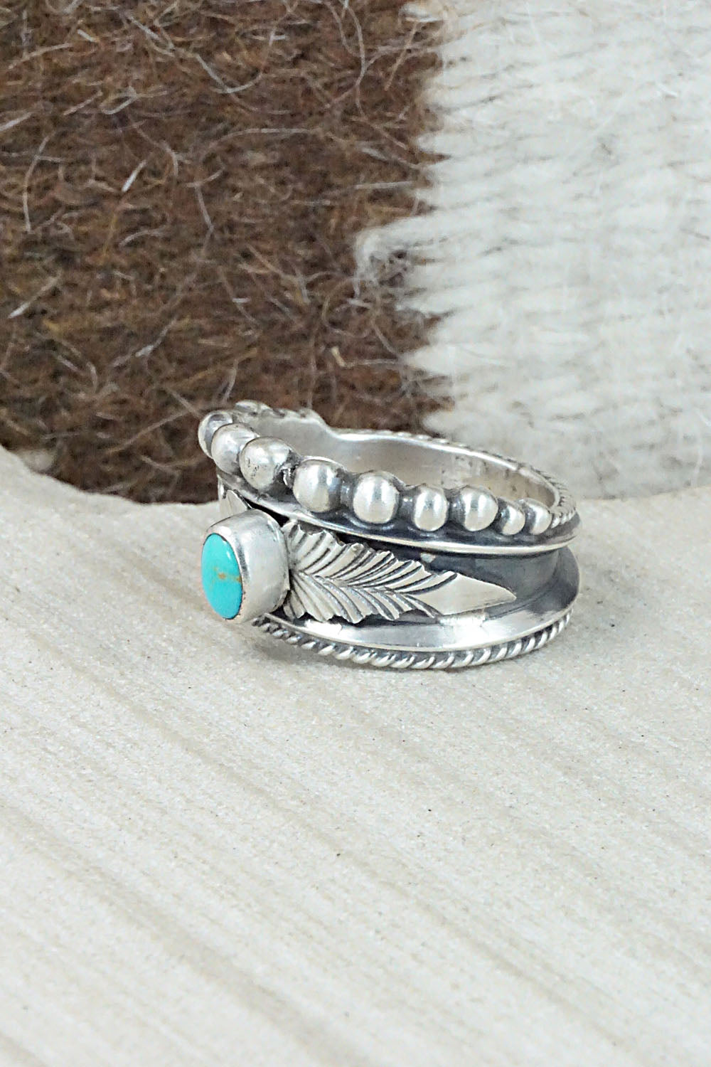 Turquoise & Sterling Silver Ring - Tom Lewis - Size 9.5