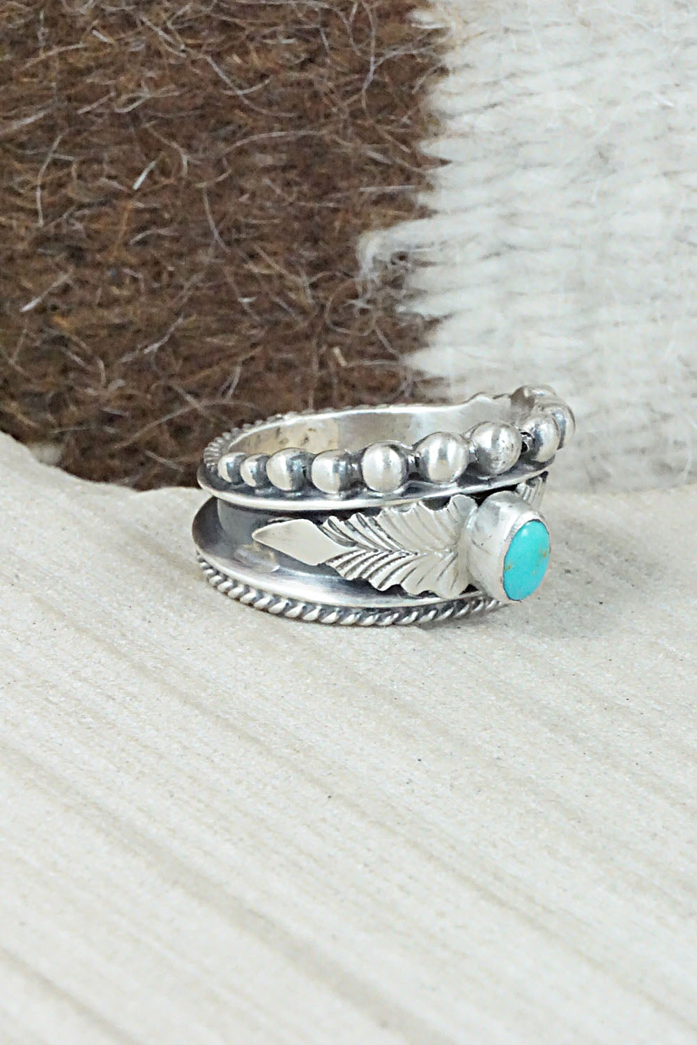 Turquoise & Sterling Silver Ring - Tom Lewis - Size 9.5