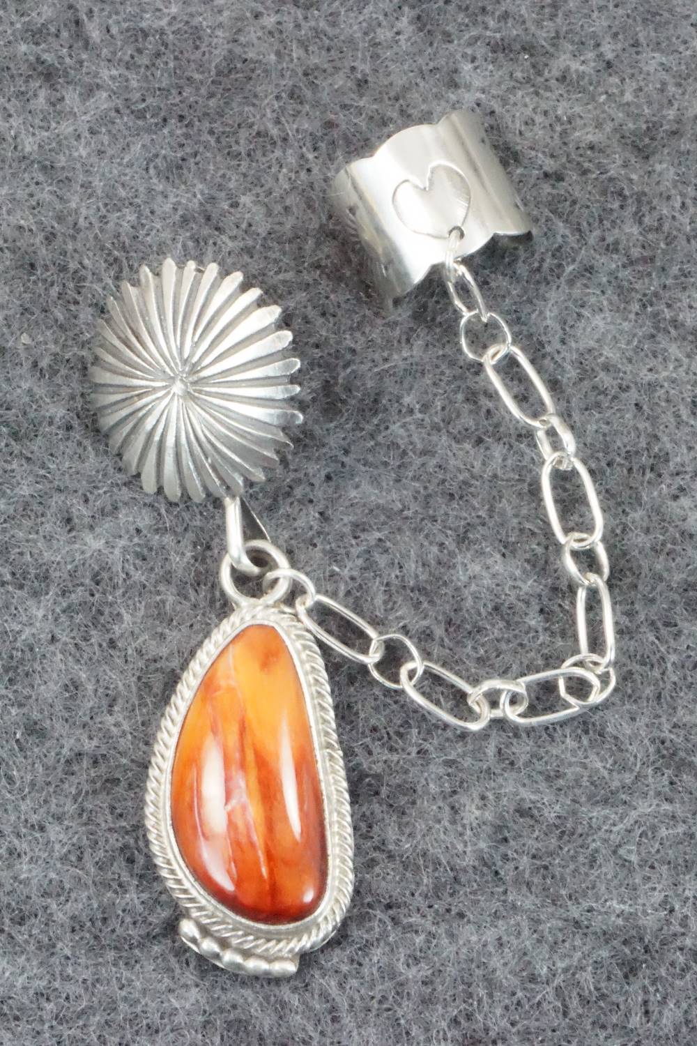 Spiny Oyster & Sterling Silver Earring Cuff Chain - Verley Betone