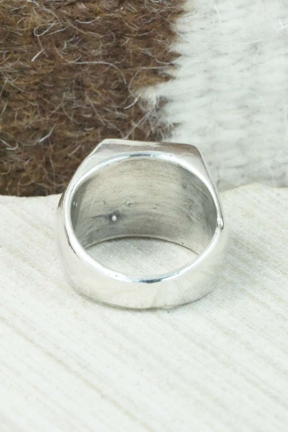 Turquoise & Sterling Silver Inlay Ring - Leslie & Gladys Lamy - Size 9.5