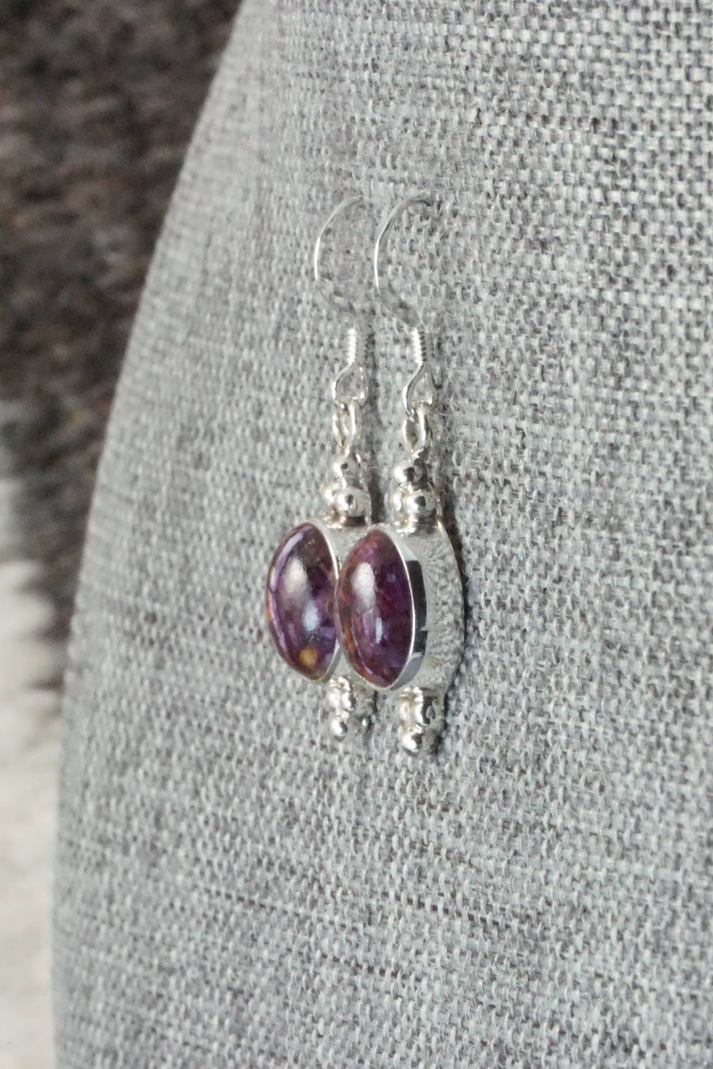 Spiny Oyster & Sterling Silver Earrings - Elaine Shirley